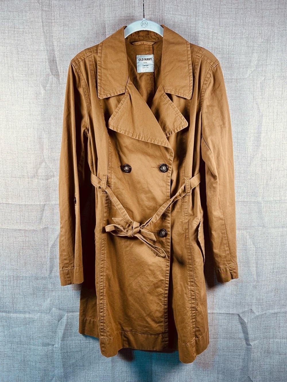 Old Navy Jacket Tan Khaki Button Front Belted Roll Sleeve Light Weight Trench Lg